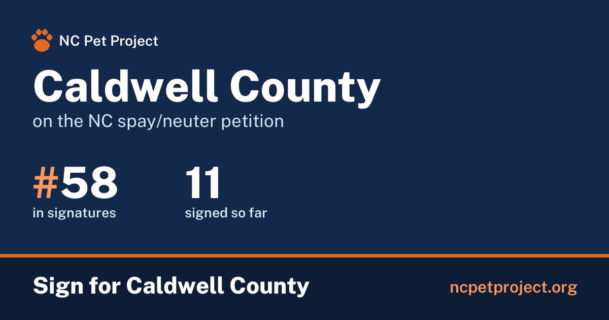 Caldwell County's live place on the NC spay/neuter petition leaderboard. Sign for Caldwell County at ncpetproject.org.