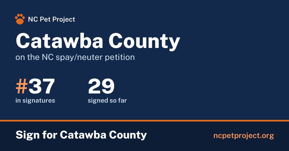 Catawba County's live place on the NC spay/neuter petition leaderboard. Sign for Catawba County at ncpetproject.org.