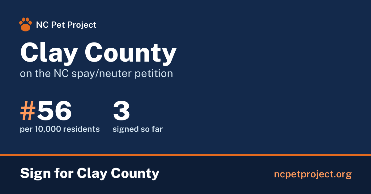 Clay County's live place on the NC spay/neuter petition leaderboard. Sign for Clay County at ncpetproject.org.