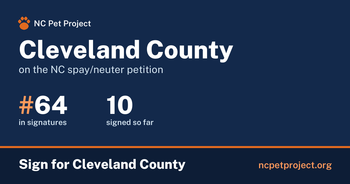 Cleveland County's live place on the NC spay/neuter petition leaderboard. Sign for Cleveland County at ncpetproject.org.