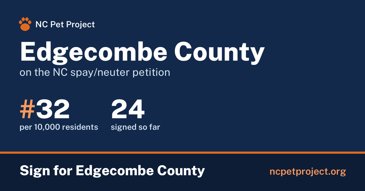 Edgecombe County's live place on the NC spay/neuter petition leaderboard. Sign for Edgecombe County at ncpetproject.org.