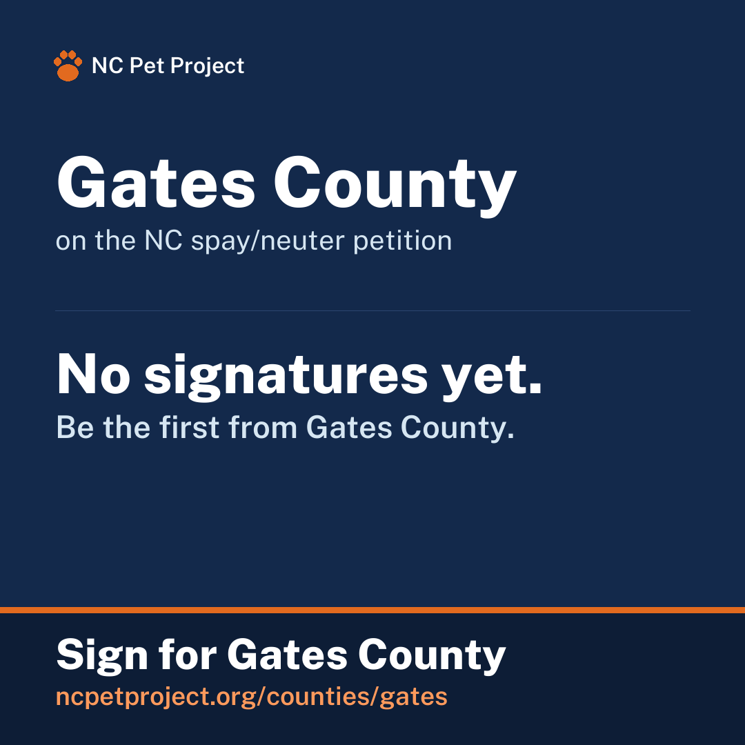 Gates County's live place on the NC spay/neuter petition leaderboard. Sign for Gates County at ncpetproject.org.