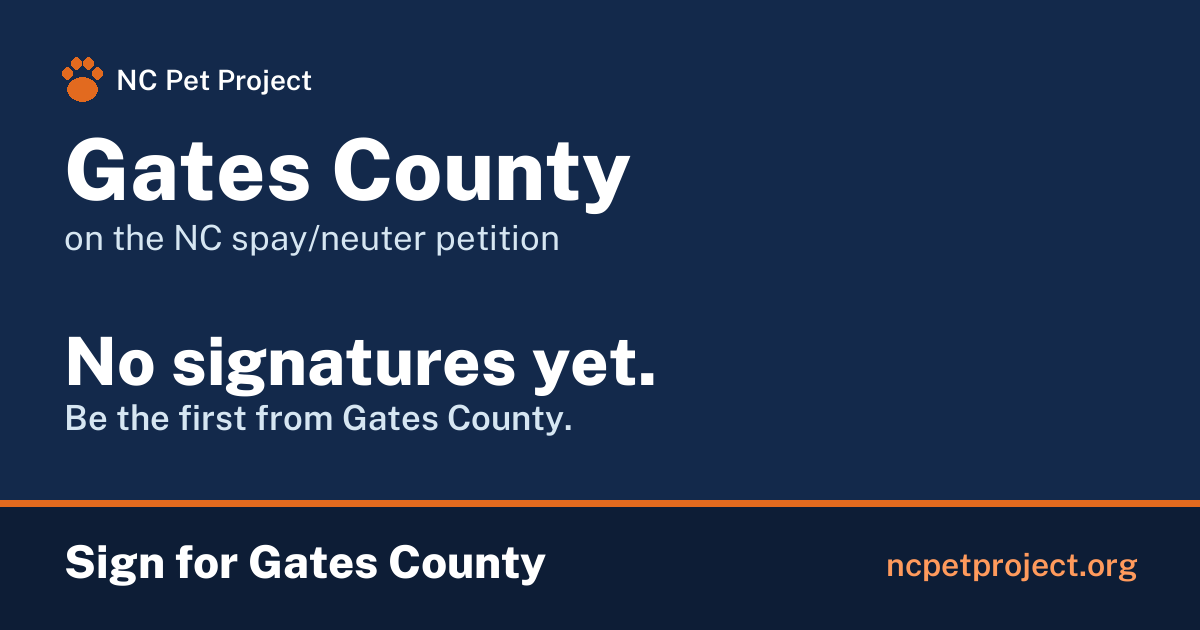 Gates County's live place on the NC spay/neuter petition leaderboard. Sign for Gates County at ncpetproject.org.