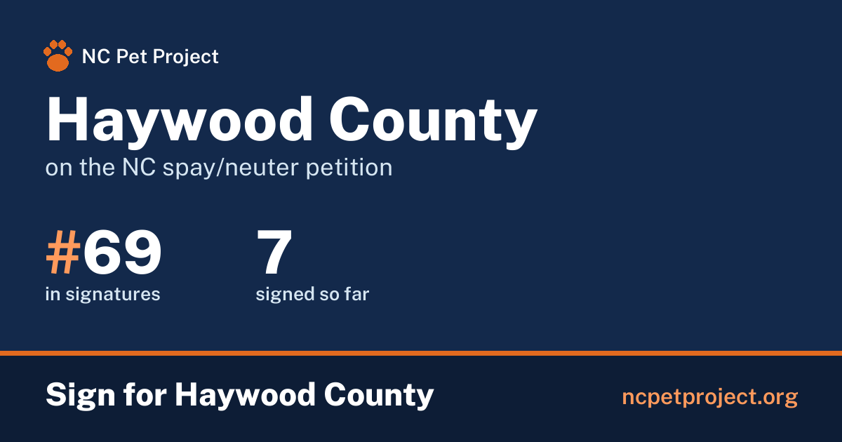 Haywood County's live place on the NC spay/neuter petition leaderboard. Sign for Haywood County at ncpetproject.org.