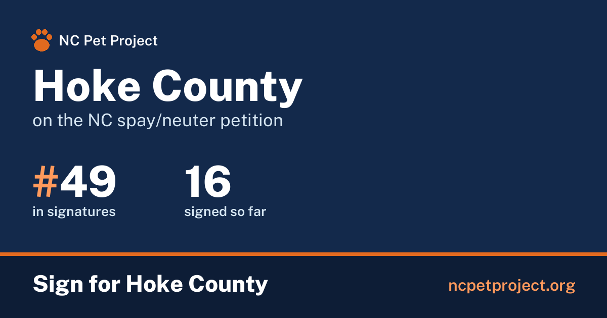 Hoke County's live place on the NC spay/neuter petition leaderboard. Sign for Hoke County at ncpetproject.org.