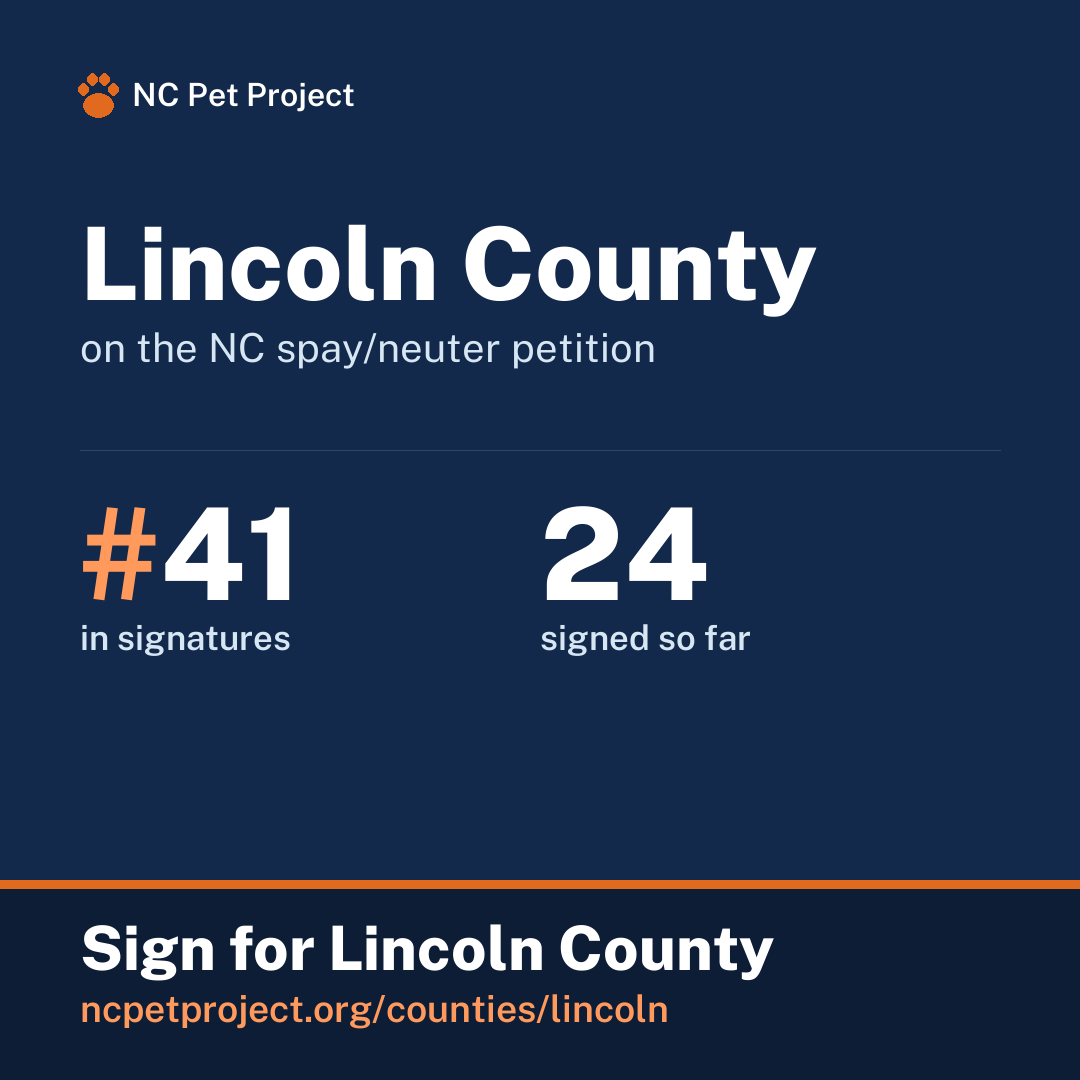 Lincoln County's live place on the NC spay/neuter petition leaderboard. Sign for Lincoln County at ncpetproject.org.