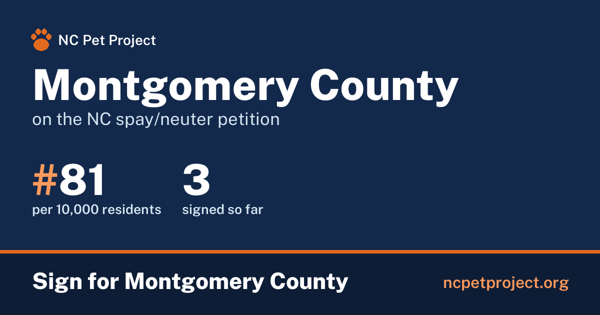 Montgomery County's live place on the NC spay/neuter petition leaderboard. Sign for Montgomery County at ncpetproject.org.