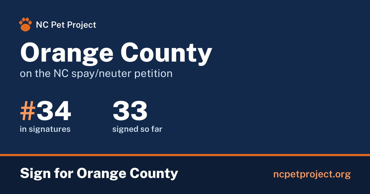 Orange County's live place on the NC spay/neuter petition leaderboard. Sign for Orange County at ncpetproject.org.