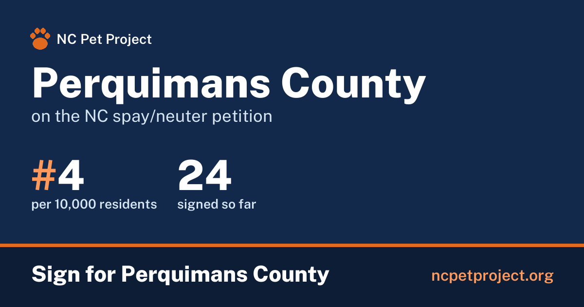 Perquimans County's live place on the NC spay/neuter petition leaderboard. Sign for Perquimans County at ncpetproject.org.