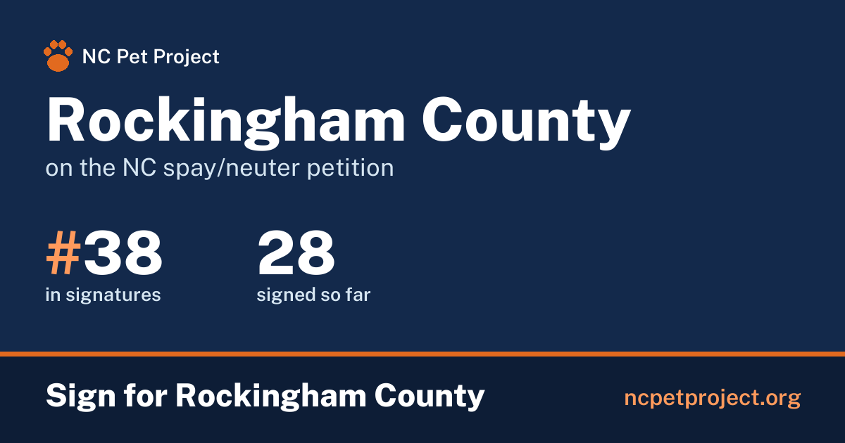 Rockingham County's live place on the NC spay/neuter petition leaderboard. Sign for Rockingham County at ncpetproject.org.
