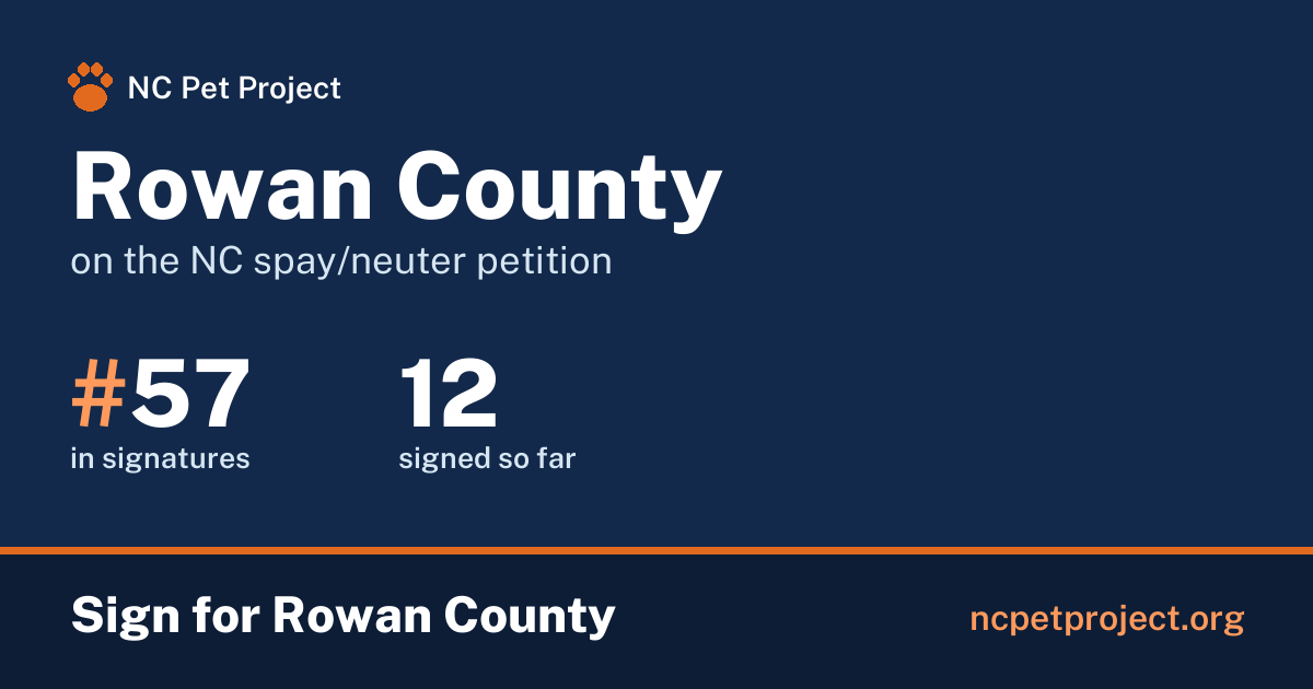 Rowan County's live place on the NC spay/neuter petition leaderboard. Sign for Rowan County at ncpetproject.org.