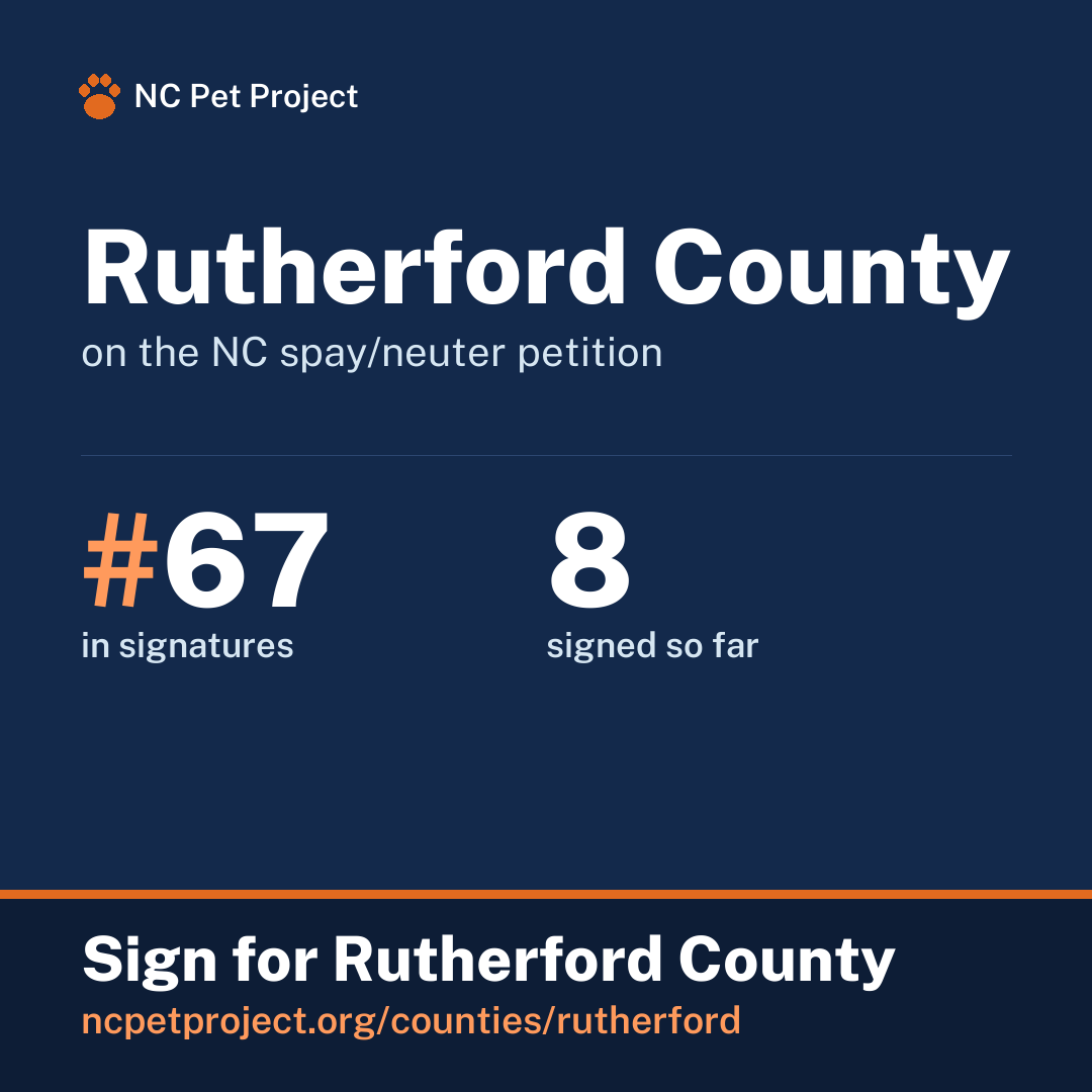 Rutherford County's live place on the NC spay/neuter petition leaderboard. Sign for Rutherford County at ncpetproject.org.