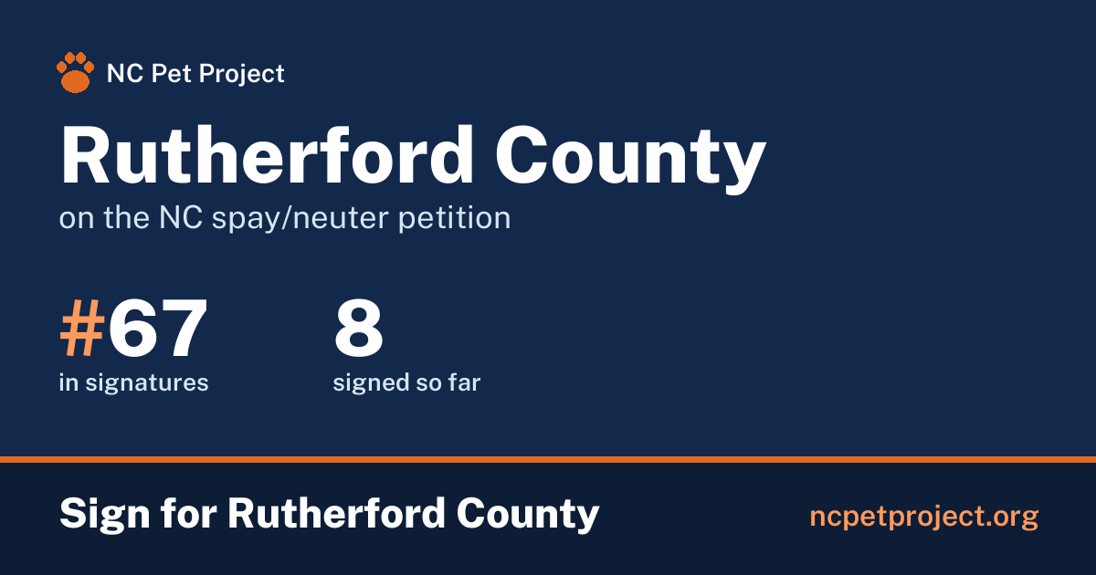 Rutherford County's live place on the NC spay/neuter petition leaderboard. Sign for Rutherford County at ncpetproject.org.