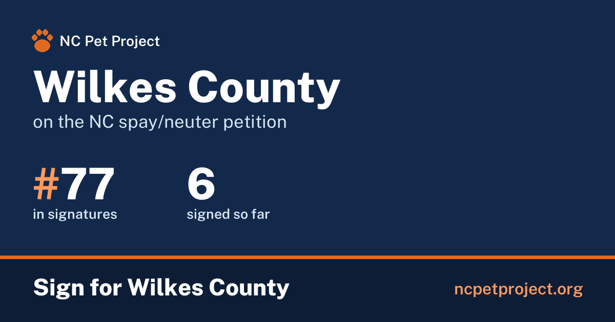 Wilkes County's live place on the NC spay/neuter petition leaderboard. Sign for Wilkes County at ncpetproject.org.