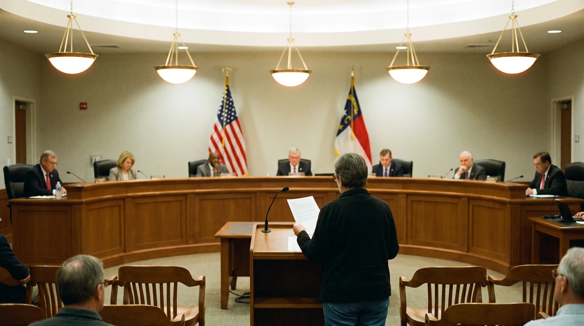 A resident speaking at a county commissioners meeting